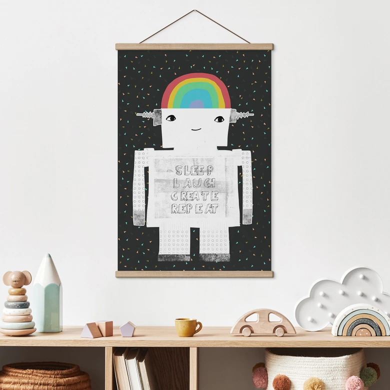 Stoffbild Regenbogen-Roboter Sleep Laugh Create - Treechild 