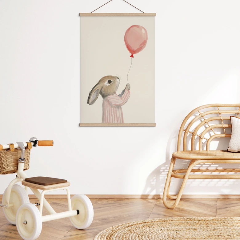 Póster de tela lindo conejito con globo - Treechild 
