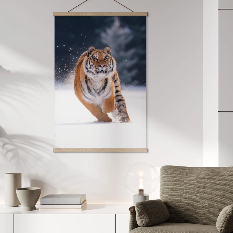 Póster de tela Tigre siberiano en la nieve - van Duijn 
