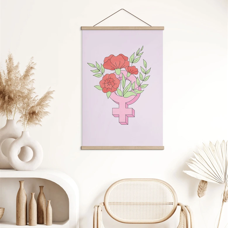Affiche textile Signe de Vénus avec fleurs 