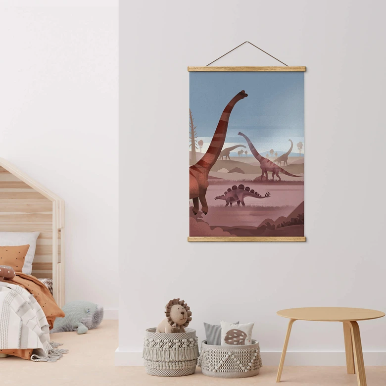 Stoffbild Im Land der Dinosaurier - Braun 
