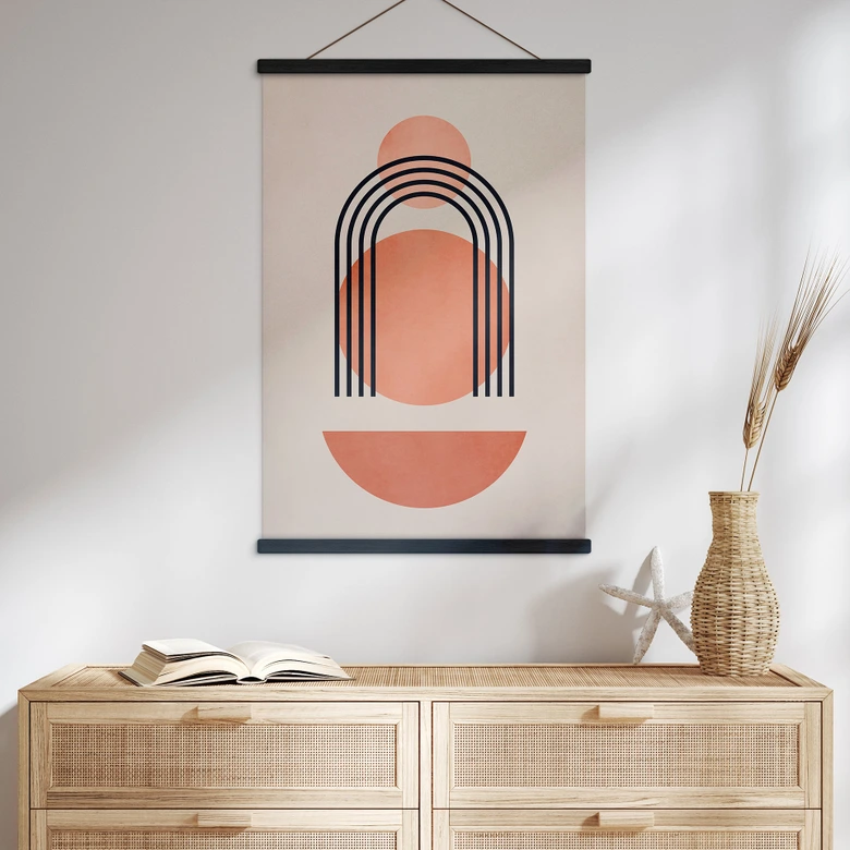 Tekstil plakat Abstrakt geometri i ferskenfarver - Kubistika 