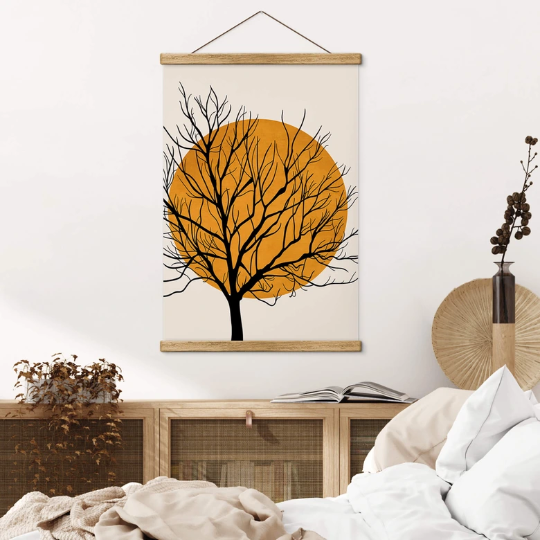Affiche textile Kubistika - Golden Sun behind a Tree 
