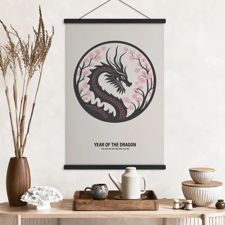 Textielposter Chinees dierenriemteken - Jaar van de Draak - Paperago 
