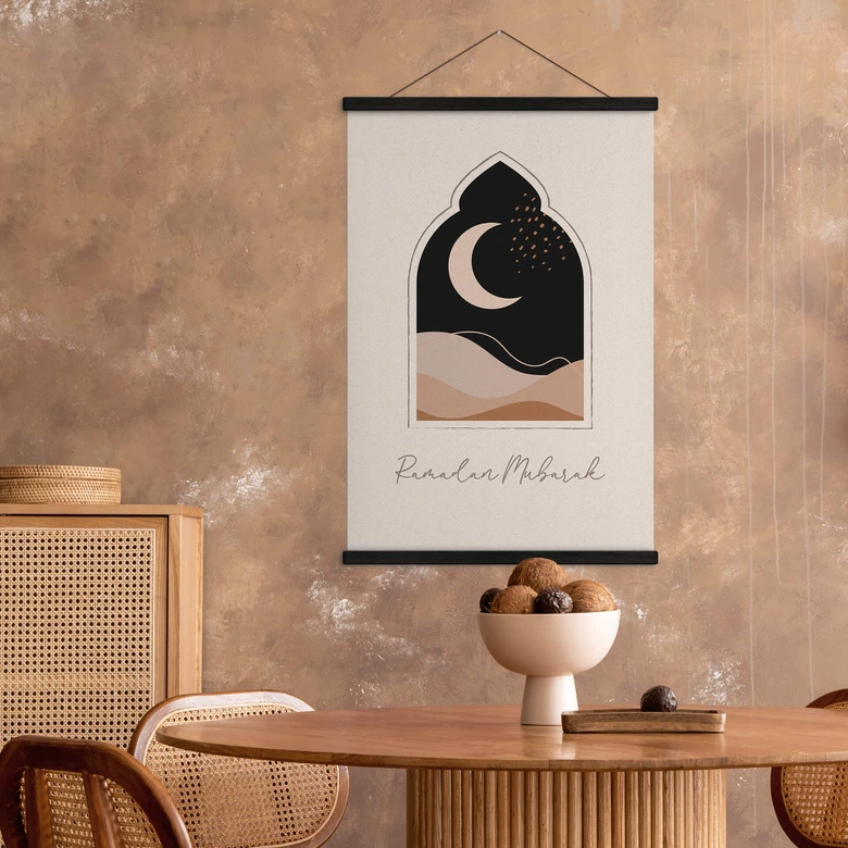 Tekstil plakat Ramadan Mubarak halvmåne 