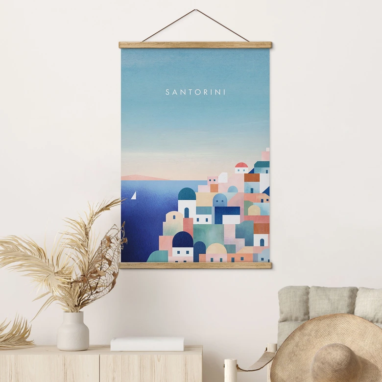 Textil poster Hus i Santorini - Rivers 