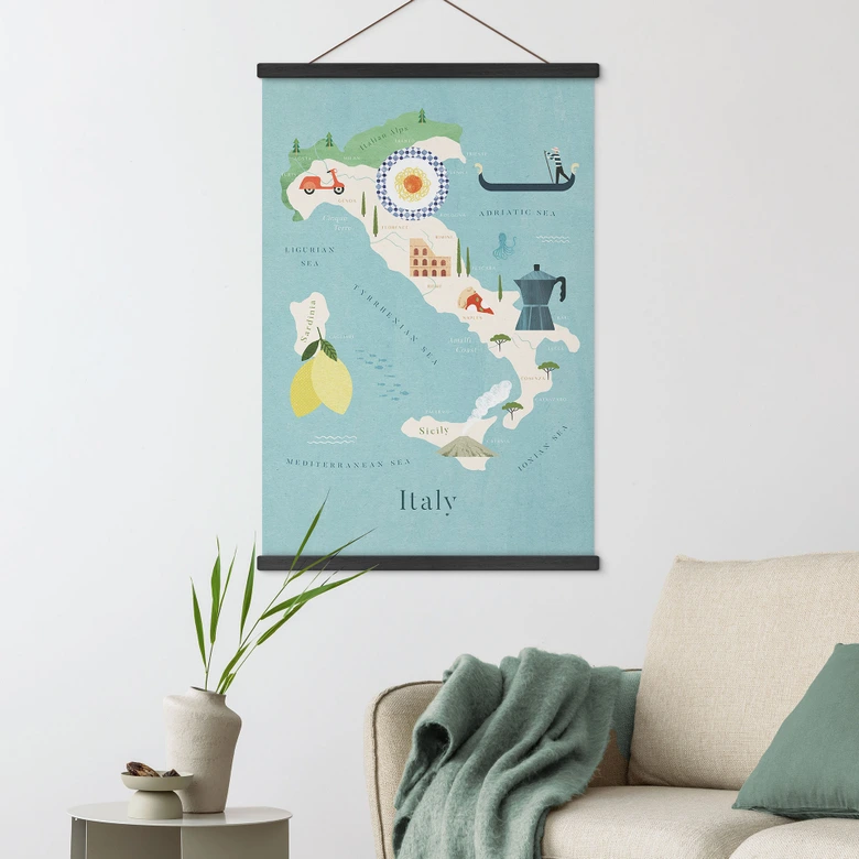 Affiche textile Carte de l'Italie - Rivers 