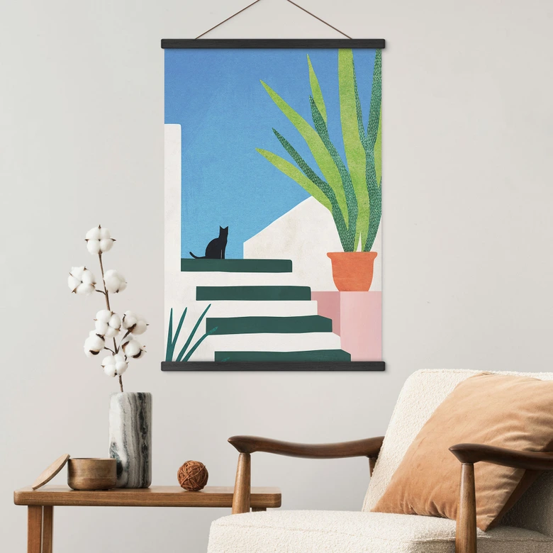 Affiche textile Chat noir en Grèce - Rivers 