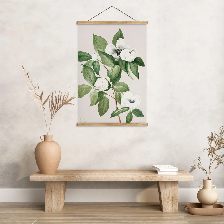Affiche textile Botanique Illustration d'un faux camélia - Walcott 