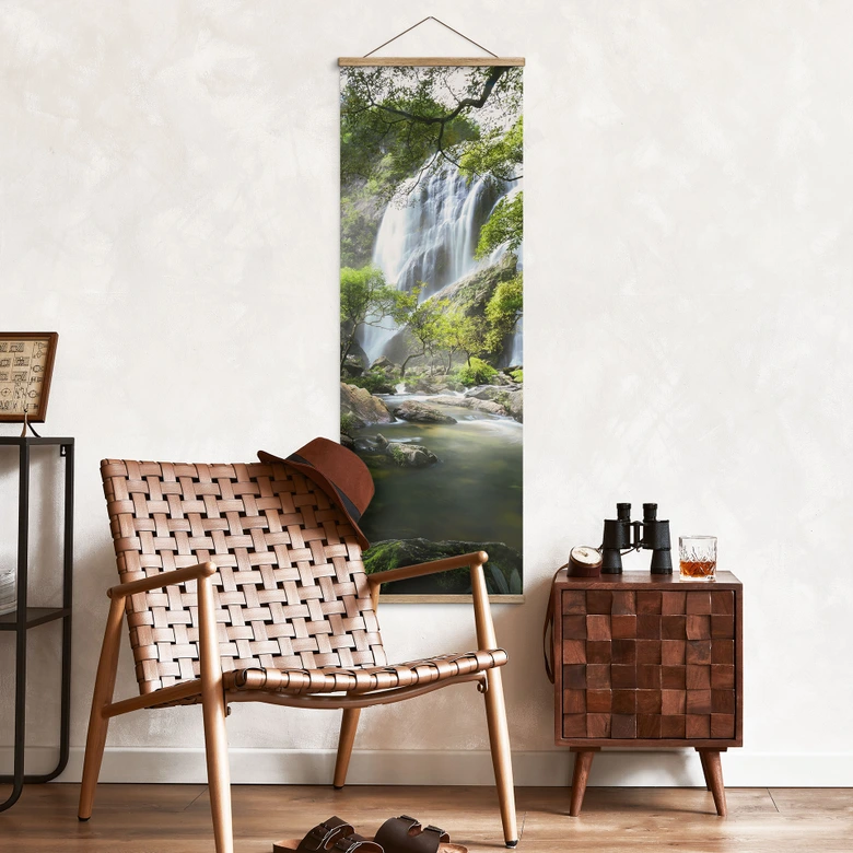 Stoffbild Wasserfall im Wald - Panorama - Foto 