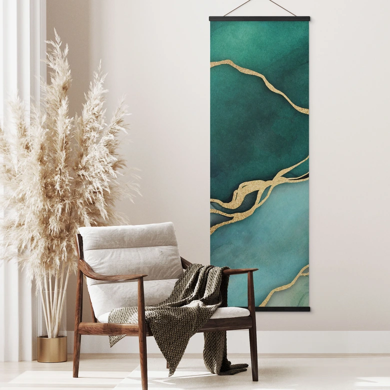 Stoffbild Marmor in Gold-grün - Haase - Panorama 