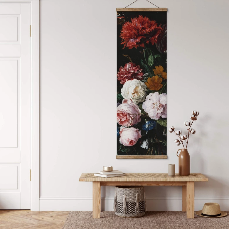 Stoffbild de Heem - Stillleben mit Blumen in einer Glasvase - Panorama 