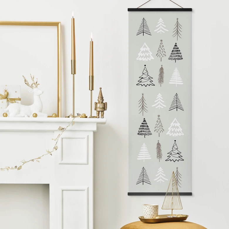 Póster de tela de Navidad - Ilustración de árboles de Navidad - Kristina 