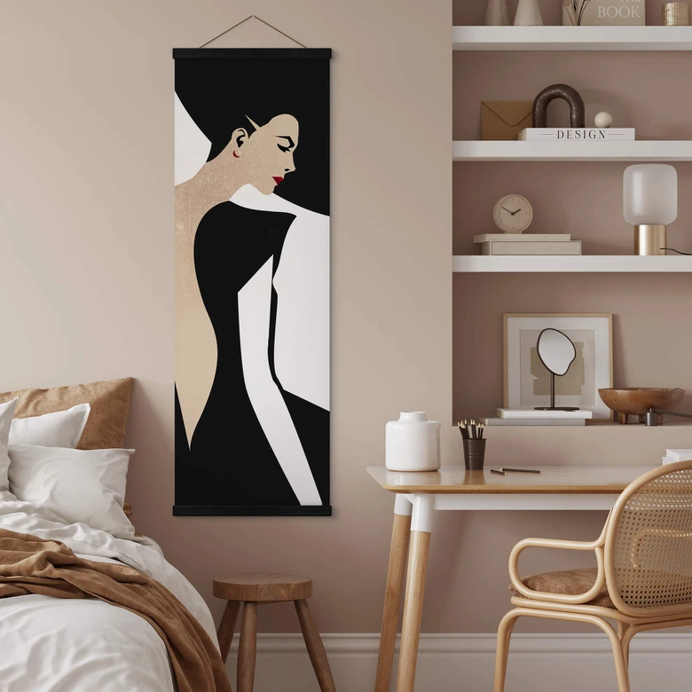 Porträtt Textil poster - Kubistika - Damen i den svarta klänningen - Panorama 