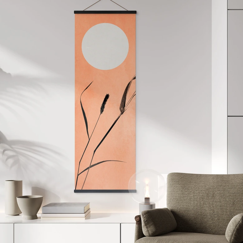 Obraz tkaniny Trzciny w brzoskwiniowym słońcu - Kubistika - Panorama 