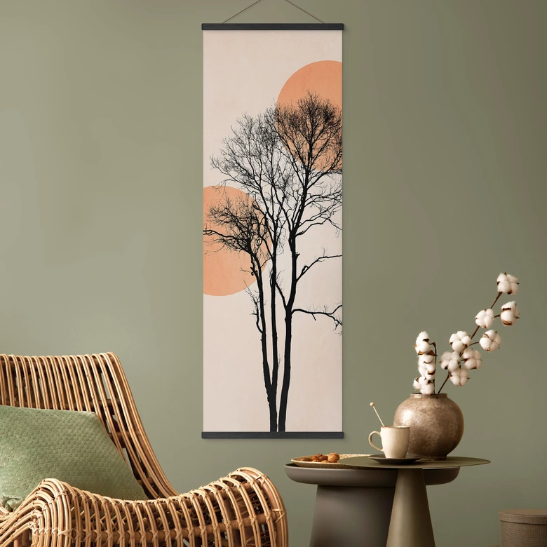 Tekstil plakat Sol og måne i orange - Kubistika 