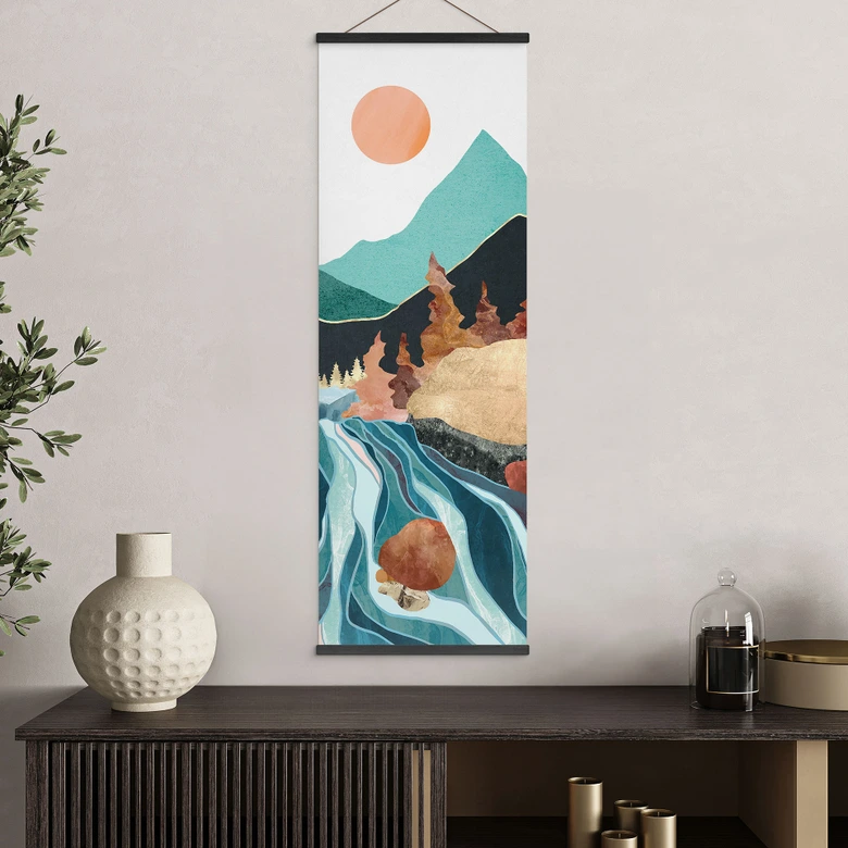 Stoffbild Berg Land Fluss - SpaceFrog Designs - Panorama 