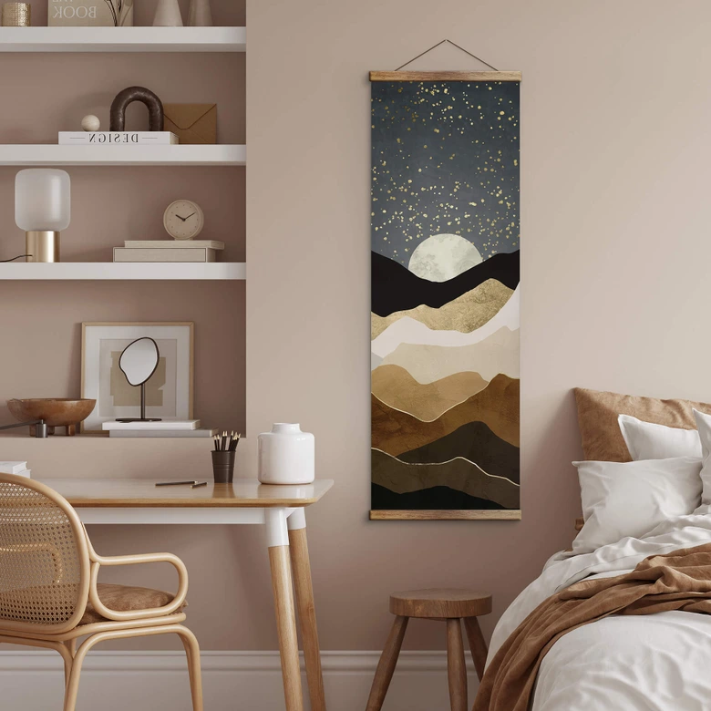 Textielposter SpaceFrog Designs - Gouden Sterren in de Bergen 