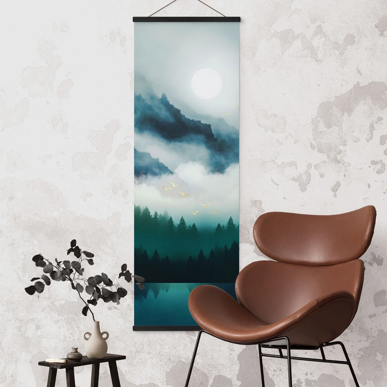 Stoffbild Neblige Landschaft in der Nacht - SpaceFrog Designs - Panorama 