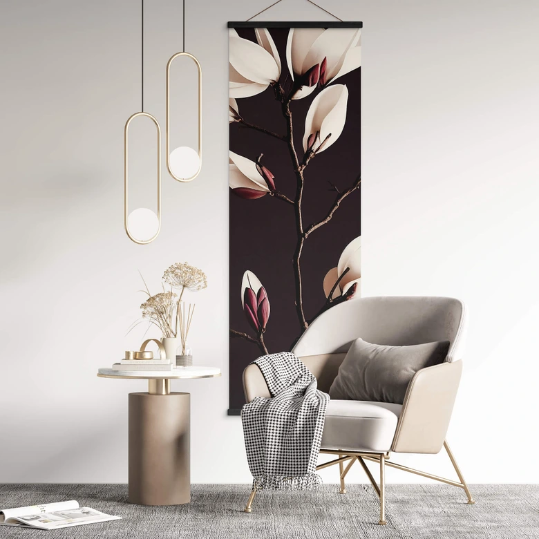 Póster de tela Noble magnolia en flor - Estandarte de flores panorama - Treechild 