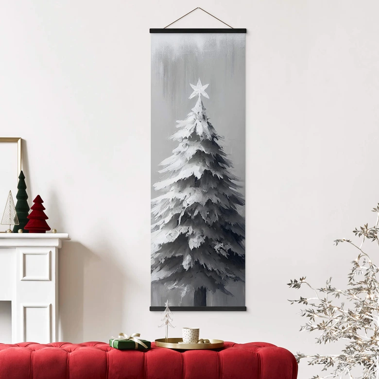 Stoffbild Schneebedeckter Weihnachtsbaum - Treechild - Panorama 