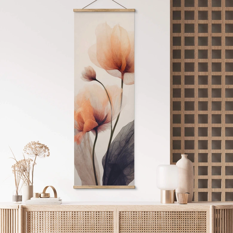 Obraz tkaniny z kwiatami - Delikatna panorama kwiatów - Treechild 