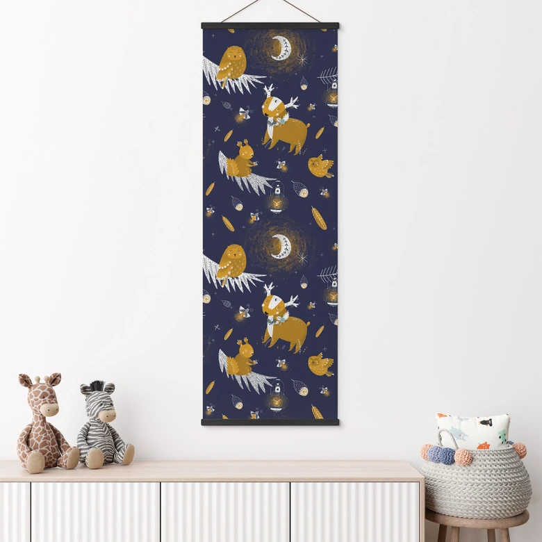 Stoffbild Waldtiere in der Nacht - UN Designs - Panorama 