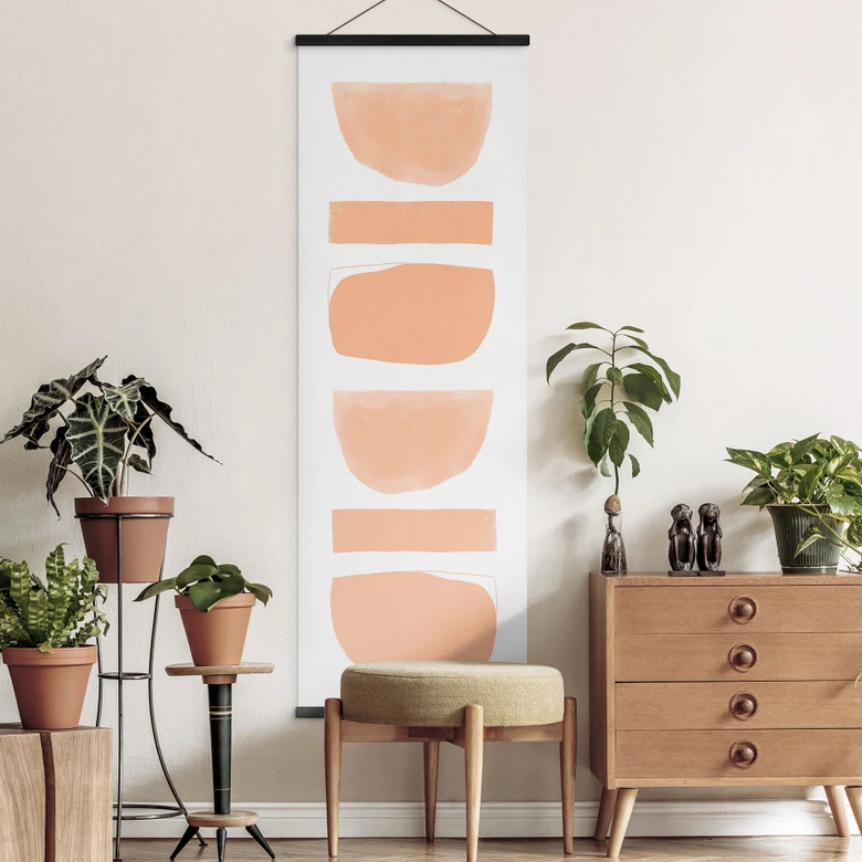 Textielposter Abstracte vormen in peach kleur - uplusmestudio 