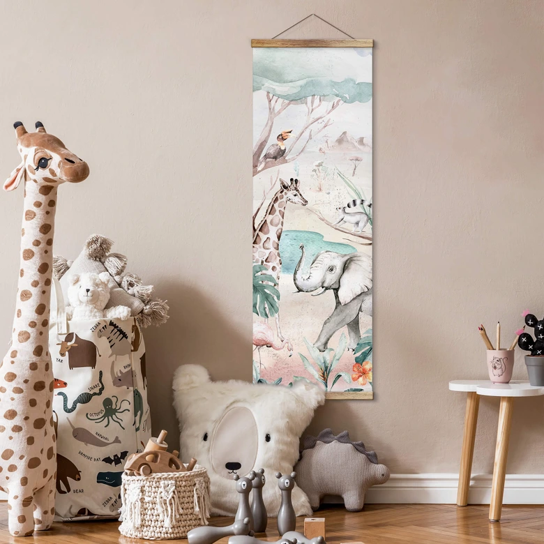 Textielposter Kvilis - Dierenvrienden in de Jungle 