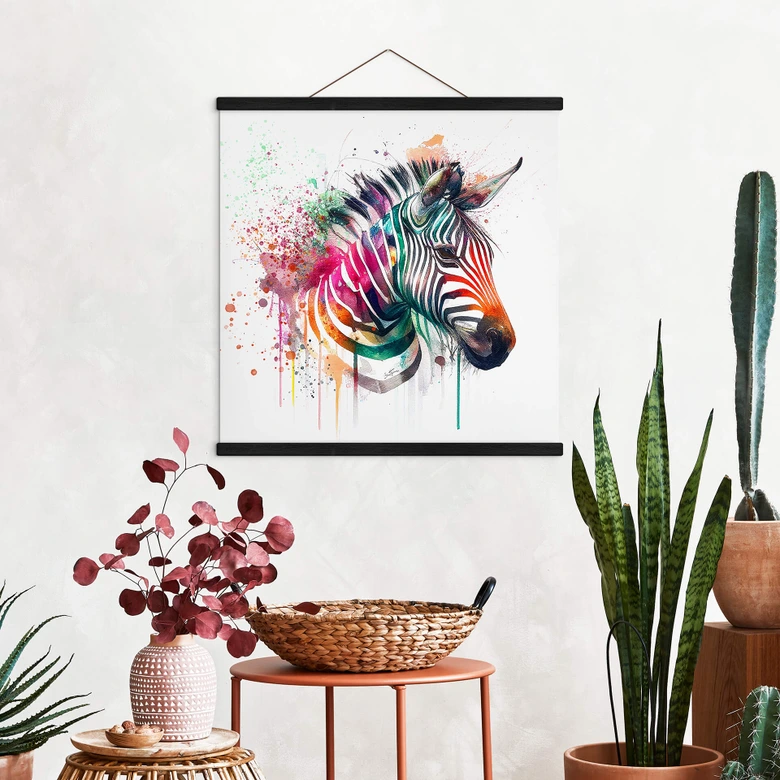Stoffbild Heine - Regenbogen Zebra - Quadratisch 