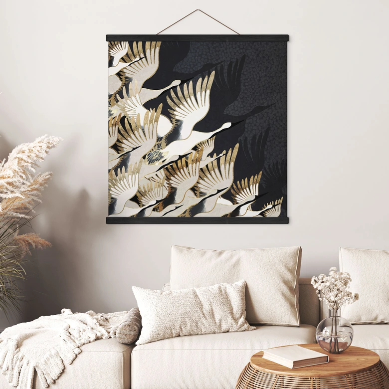 Stoffbild Fliegende Kraniche - SpaceFrog Designs 