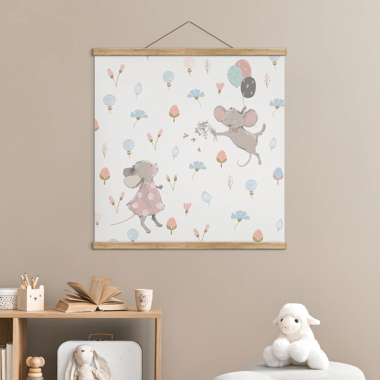 Stoffbild Kleine Mäuse mit Luftballons - UN Designs 