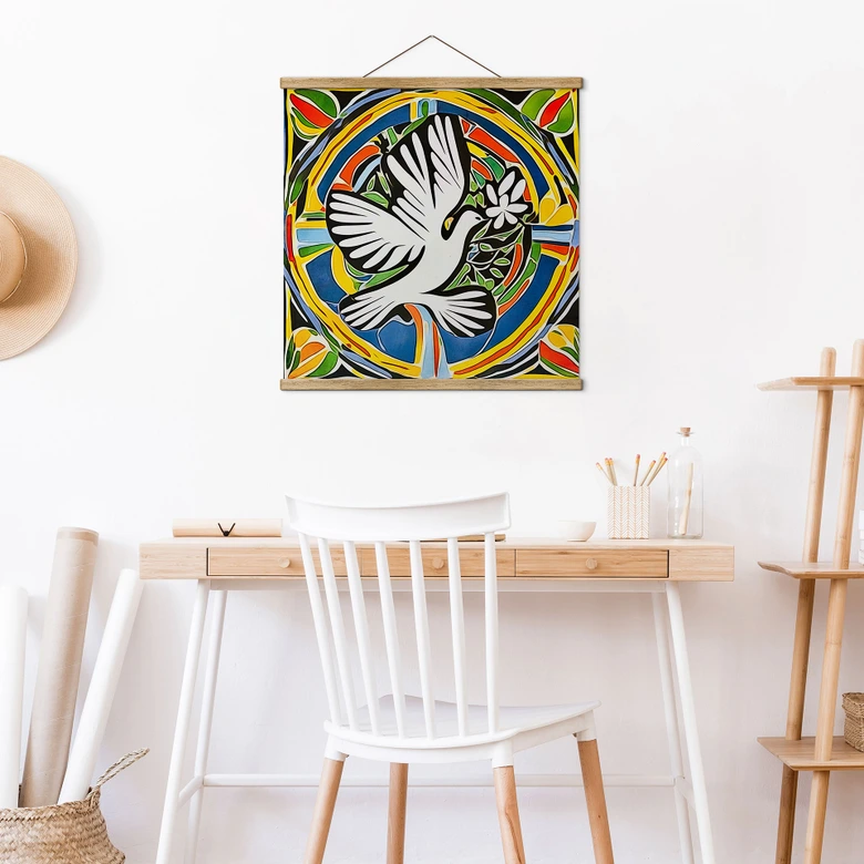 Stoffbild Bunte Friedenstaube - Inspiriert von Matisse - Zamart - Quadratisch 