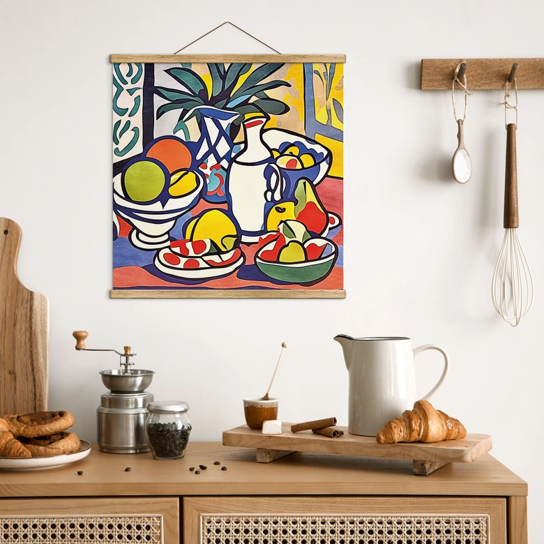 Stoffbild Milch und Obst - Inspiriert von Matisse - Zamart - Quadratisch 
