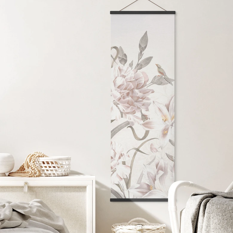 Affiche textile Pré fleuri en rose clair - Bloomery Decor - Panorama 