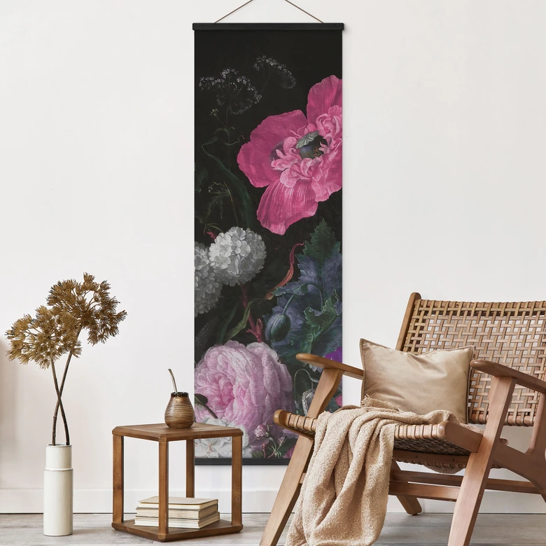 Affiche textile Bouquet floral style mignonnette - Bloomery Decor - Panorama 