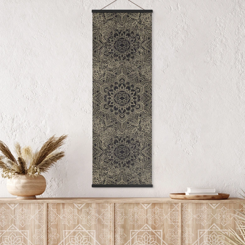Stoffbild Mandala Boho Antikgold - Bloomery Decor - Panorama 