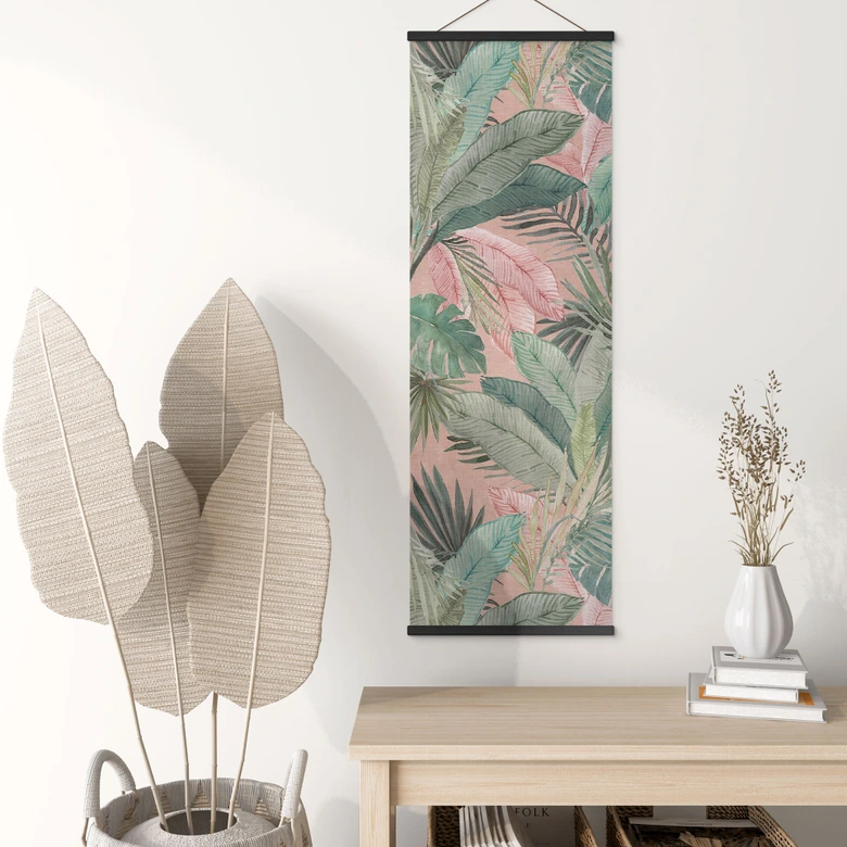 Stoffbild Tropenblätter im Dschungel Rosa - Bloomery Decor - Panorama 