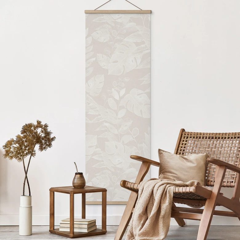 Stoffbild Tropische Blätter Beige - Bloomery Decor - Panorama 