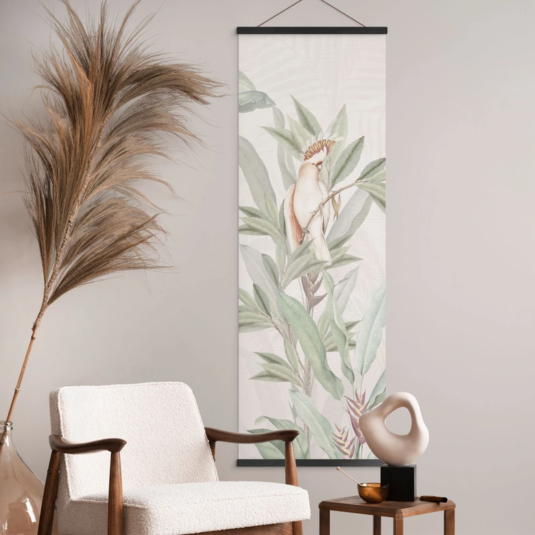 Textile poster Tropical forest with cockatoos - Bloomery Decor - Panorama 