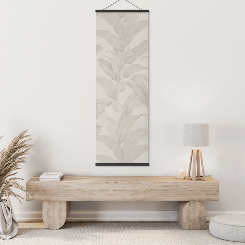 Stoffbild Urban Jungle Tropenblätter Creme - Bloomery Decor - Panorama 