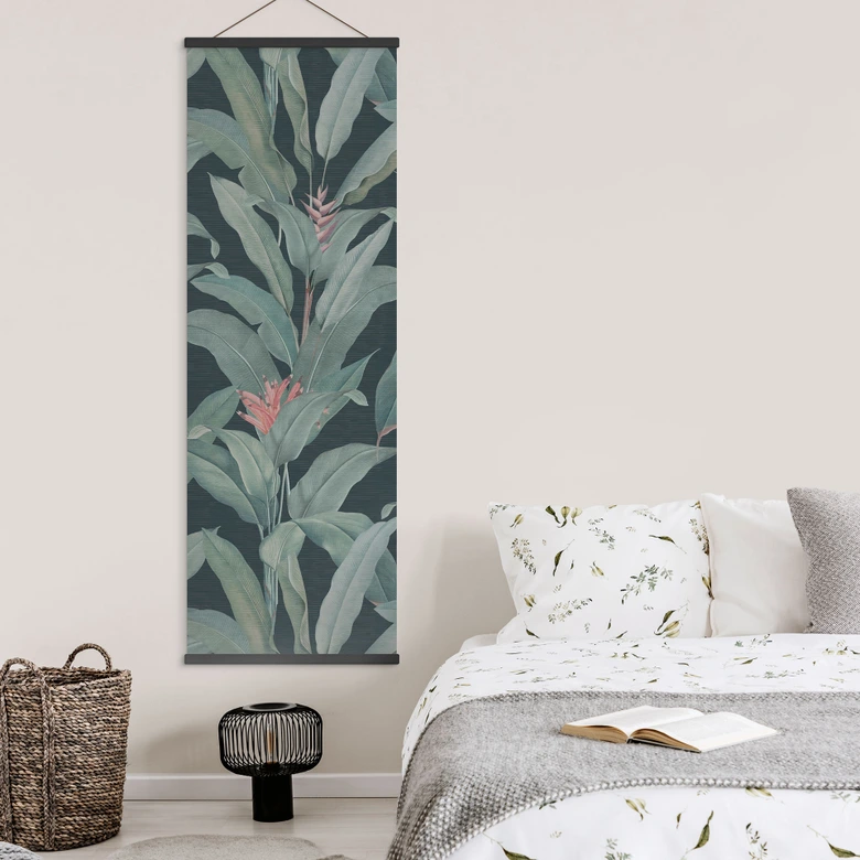 Stoffbild Urban Jungle Tropenblätter Grün - Bloomery Decor - Panorama 