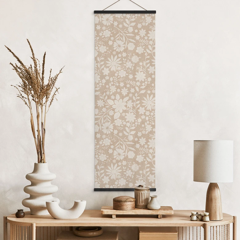 Stoffbild Vintage Blumen in Leinenoptik - Bloomery Decor - Panorama 