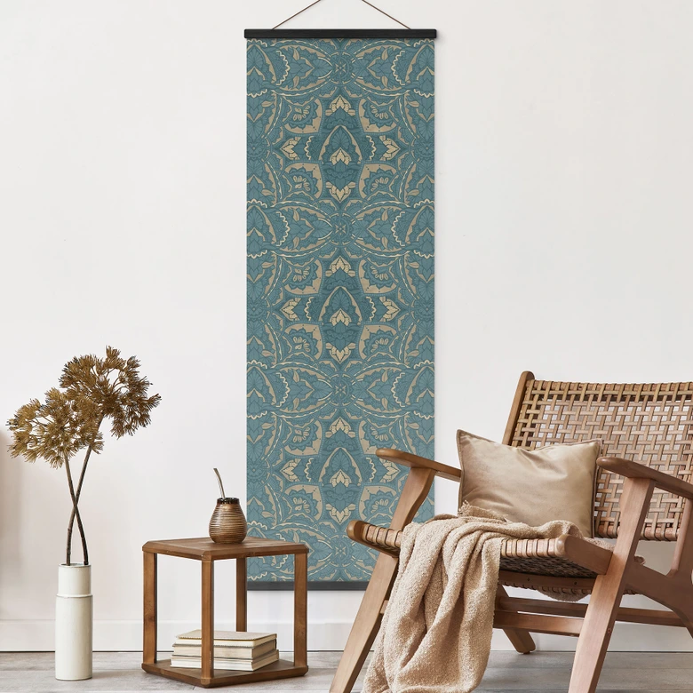 Stoffbild Vintage Mandala in Türkisgold - Bloomery Decor - Panorama 