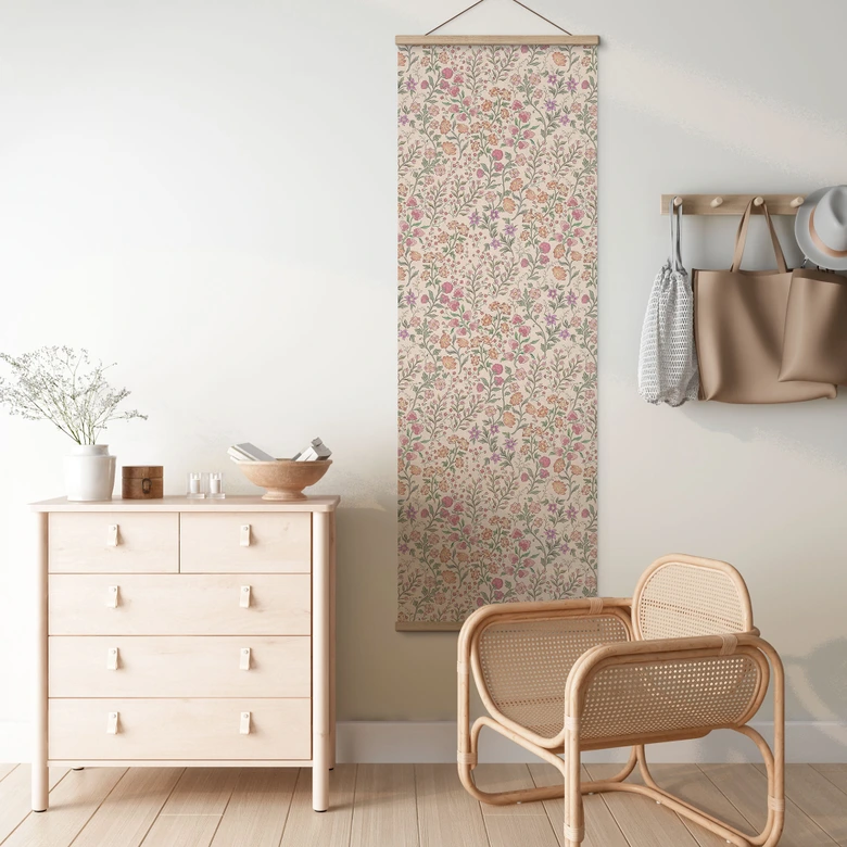 Affiche textile Fleurs des champs Vintage - Beige - Bloomery Decor - Panorama 