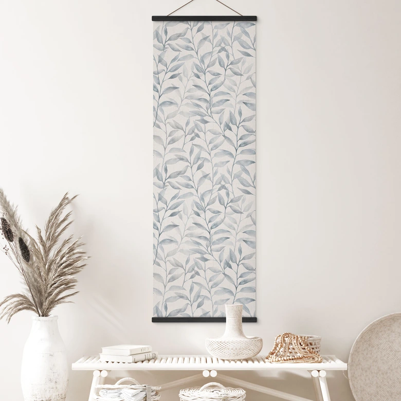 Affiche textile Délicates feuilles d'aquarelle - Soft Grau - Bloomery Decor - Panorama 