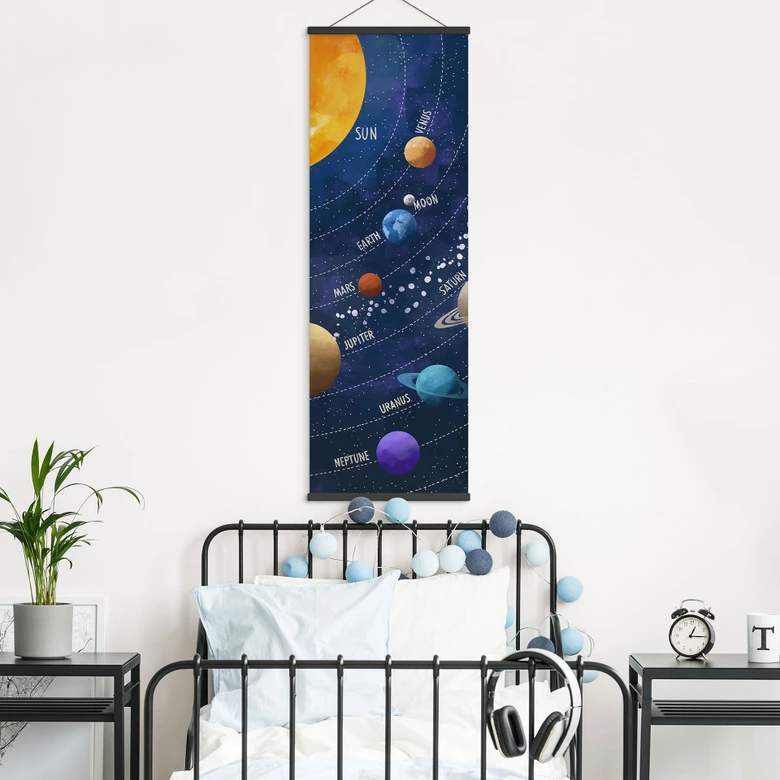 Stoffbild Sonnensystem mit Planeten und Sonne - Cats & Dotz - Panorama 