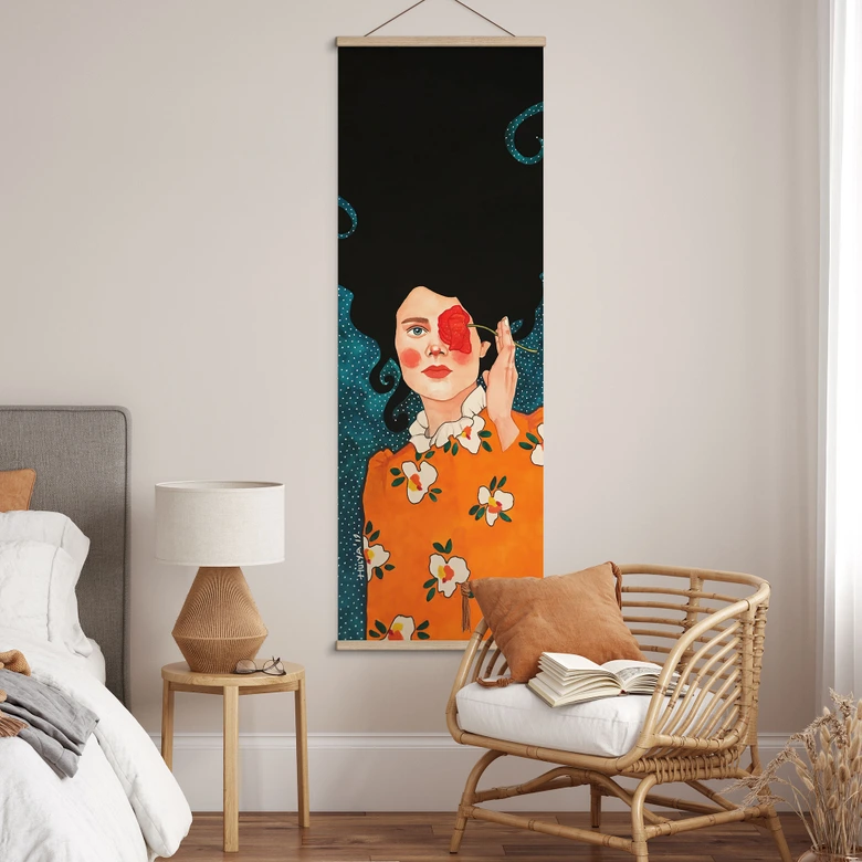 Stoffbild Geheimnisvolle Frau mit Rose - Hülya - Panorama 