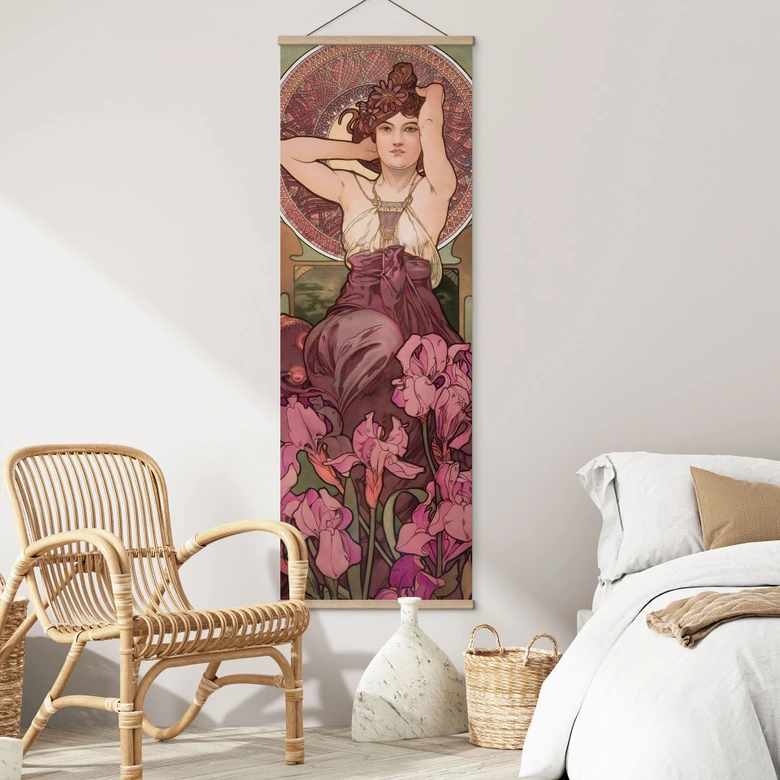 Affiche textile Mucha - Pierres précieuses : Améthyste - Panorama 