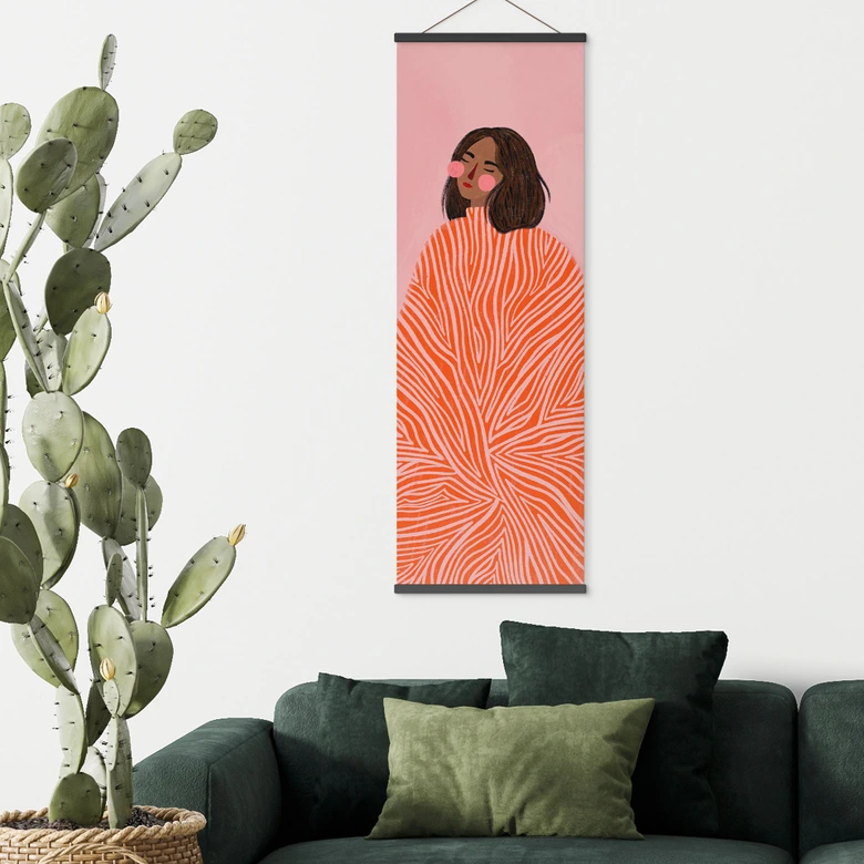 Stoffbild Frau mit orangefarbener Decke - Müller - Panorama 